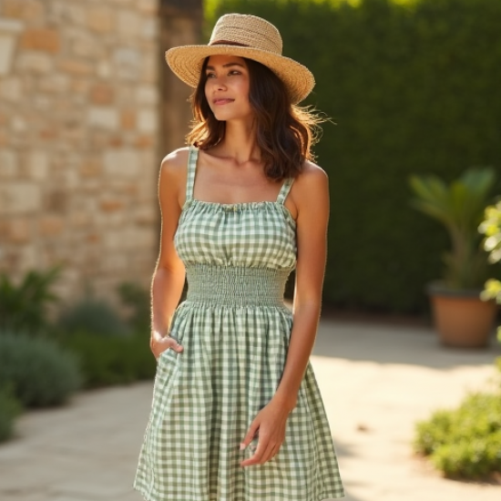 Women's Gingham Check A-Line Dress