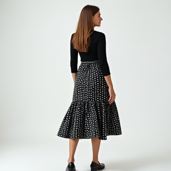 Women's Checker Polka A-Line Skirt