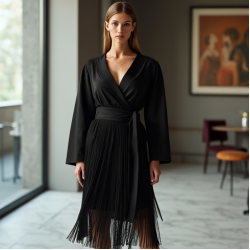 Women's Dramatic Fringe Wrap Dress