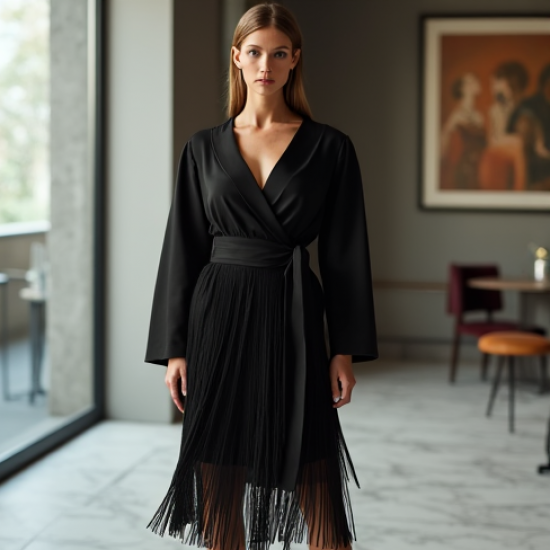 Women's Dramatic Fringe Wrap Dress