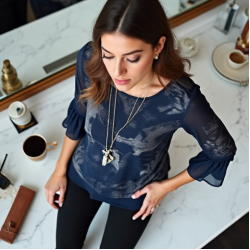 Women's Layered Necklace Print Top