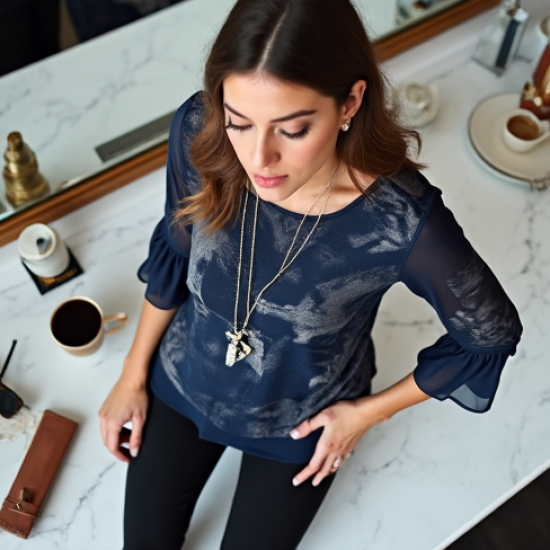 Women's Layered Necklace Print Top