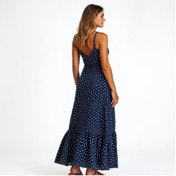 Women's Polka Dot Tiered Maxi Dress