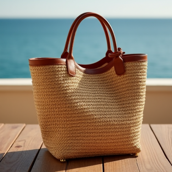 Women's Two-Tone Raffia Tote