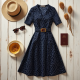 Women's Retro Polka Dot Midi Dress