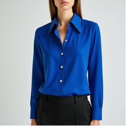 Women's Cobalt Statement Collar Blouse