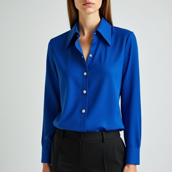 Women's Cobalt Statement Collar Blouse