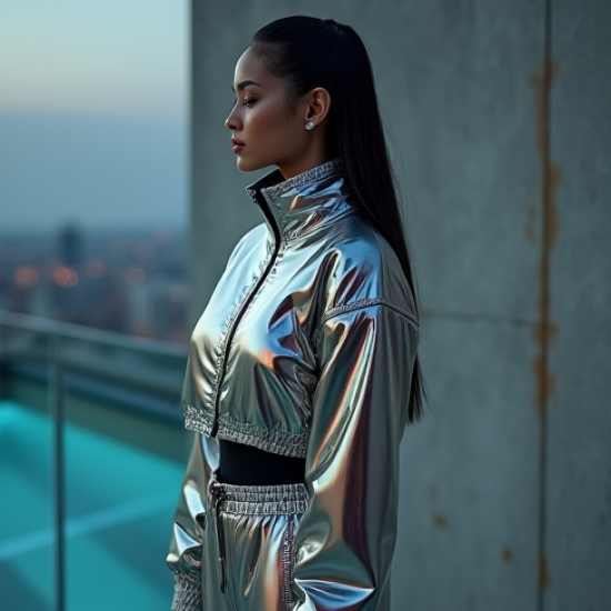Women's Metallic Track Jacket Set