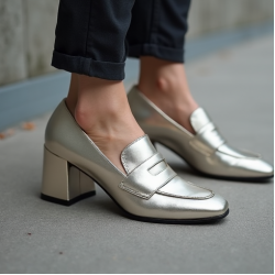 Women's Metallic Block Heel Loafer
