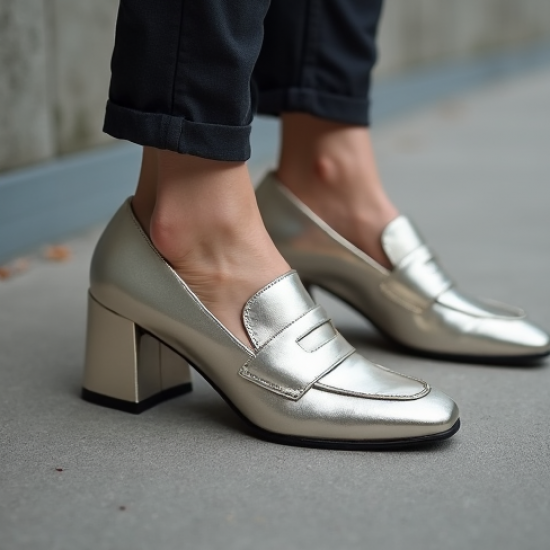Women's Metallic Block Heel Loafer
