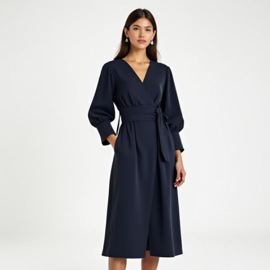 Women's Pleated Waist Wrap Dress