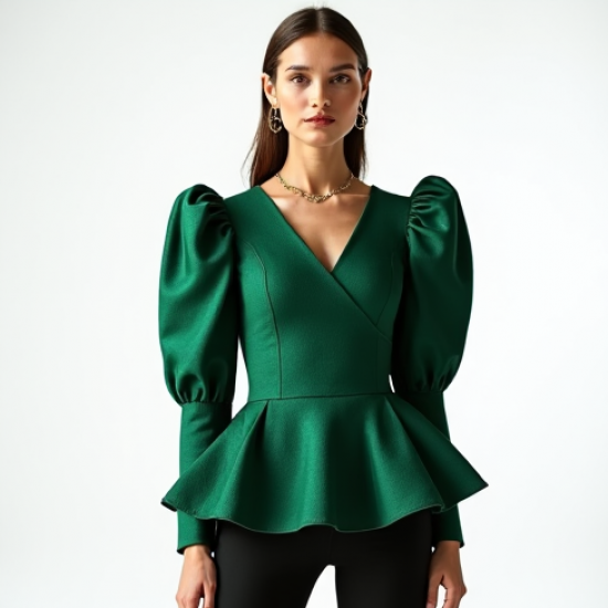 Women's Dramatic Shoulder Peplum Blouse