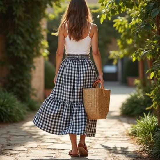 Women's Tiered Checkered Skirt