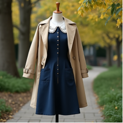 Women's Polka Dot Collar Detail Dress