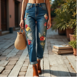 Women's Embroidered Patch Denim