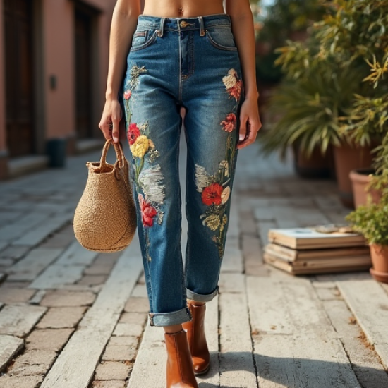 Women's Embroidered Patch Denim