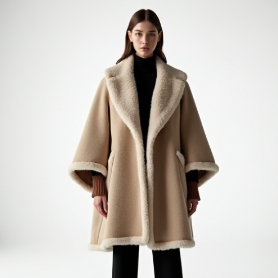 Women's Faux Shearling Cape Coat