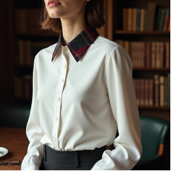 Women's Plaid Collar Detail Blouse