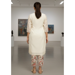 Ecru Chanderi Embroidered Kurta