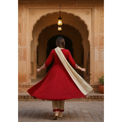 Red Metallic Embroidered Anarkali Kurta